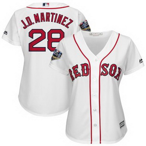 Personalized Red Sox 28 J.D. Martinez White Women 2018 World Series Cool Base Player Jersey