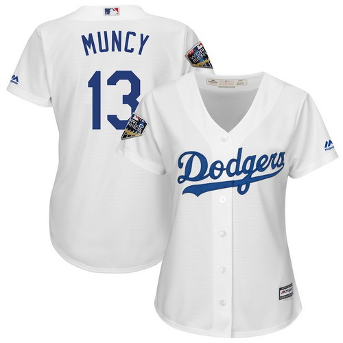 Personalized Dodgers 13 Max Muncy White Women 2018 World Series Cool Base Player Jersey