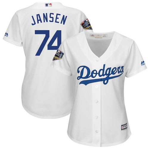 Personalized Dodgers 74 Kenley Jansen White Women 2018 World Series Cool Base Player Jersey
