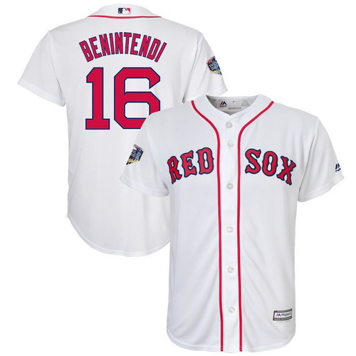 Personalized Red Sox 16 Andrew Benintendi White Youth 2018 World Series Cool Base Player Jersey