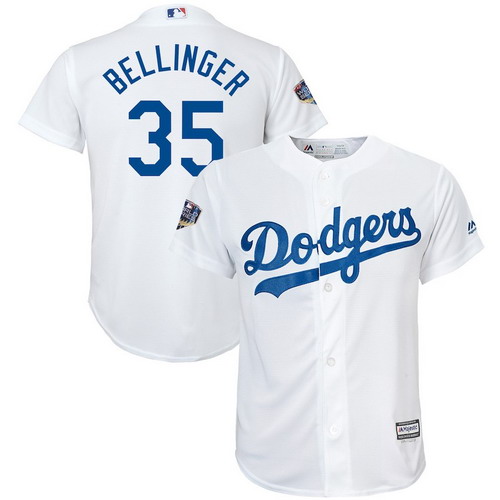 Personalized Dodgers 35 Cody Bellinger White Youth 2018 World Series Cool Base Player Jersey