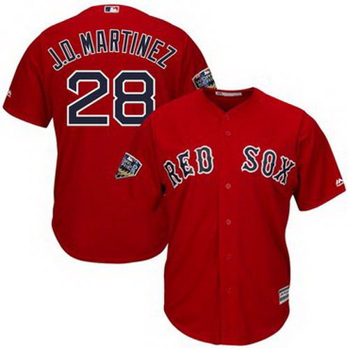 Personalized Red Sox 28 J.D. Martinez Red 2018 World Series Cool Base Player Jersey