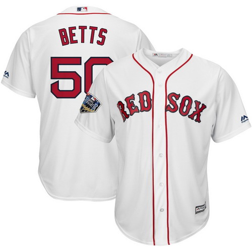 Personalized Red Sox 50 Mookie Betts White 2018 World Series Cool Base Player Jersey