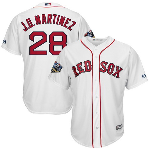 Personalized Red Sox 28 J.D. Martinez White 2018 World Series Cool Base Player Jersey
