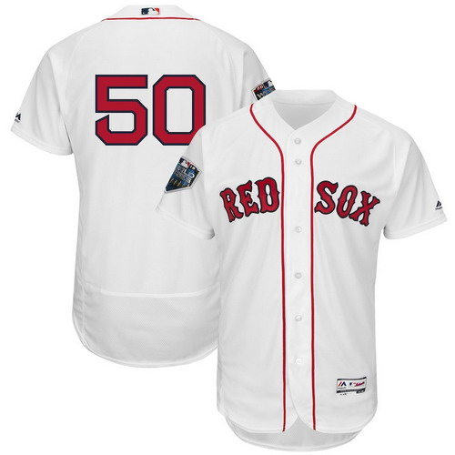 Personalized Red Sox 50 Mookie Betts White 2018 World Series Flexbase Player Number Jersey