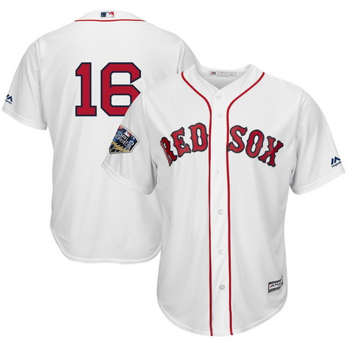 Personalized Red Sox 16 Andrew Benintendi White 2018 World Series Cool Base Player Number Jersey