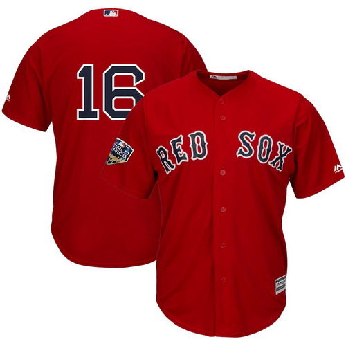 Personalized Red Sox 16 Andrew Benintendi Scarlet 2018 World Series Cool Base Player Number Jersey