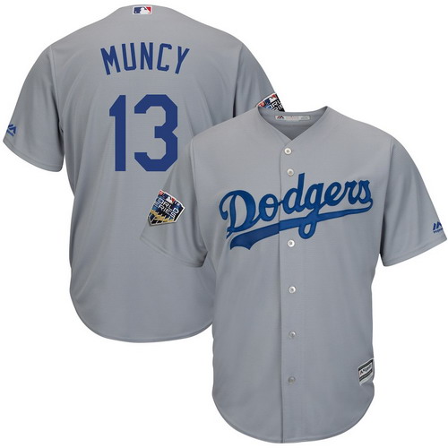 Personalized Dodgers 13 Max Muncy Gray 2018 World Series Cool Base Player Jersey