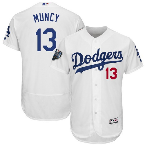 Personalized Dodgers 13 Max Muncy White 2018 World Series Flexbase Player Jersey