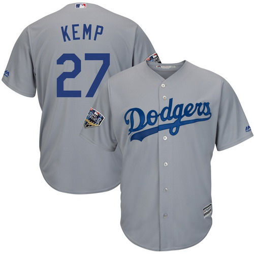 Personalized Dodgers 27 Matt Kemp Gray 2018 World Series Cool Base Player Jersey