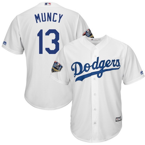 Personalized Dodgers 13 Max Muncy White 2018 World Series Cool Base Player Jersey
