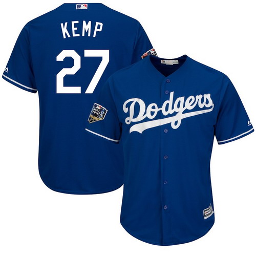 Personalized Dodgers 27 Matt Kemp Royal 2018 World Series Cool Base Player Jersey
