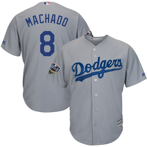 Personalized Dodgers 8 Manny Machado Gray 2018 World Series Cool Base Player Jersey