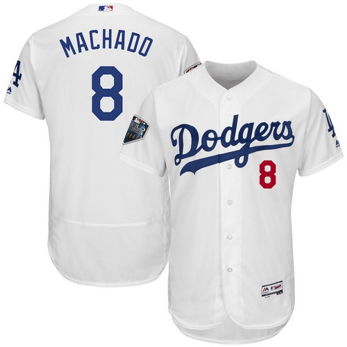 Personalized Dodgers 8 Manny Machado White 2018 World Series Flexbase Player Jersey