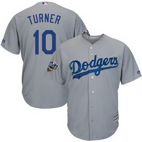 Personalized Dodgers 10 Justin Turner Gray 2018 World Series Cool Base Player Jersey