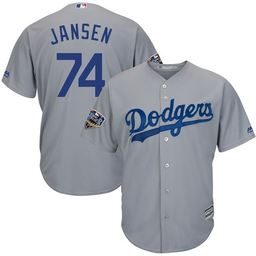 Personalized Dodgers 74 Kenley Jansen Gray 2018 World Series Cool Base Player Jersey