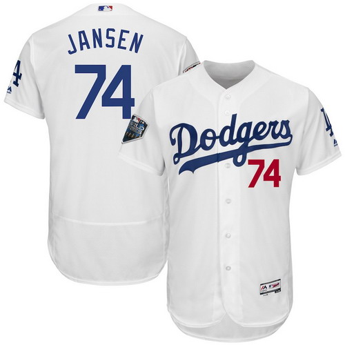 Personalized Dodgers 74 Kenley Jansen White 2018 World Series Flexbase Player Jersey