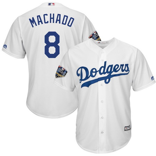 Personalized Dodgers 8 Manny Machado White 2018 World Series Cool Base Player Jersey
