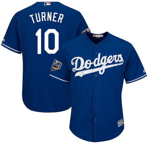 Personalized Dodgers 10 Justin Turner Royal 2018 World Series Cool Base Player Jersey