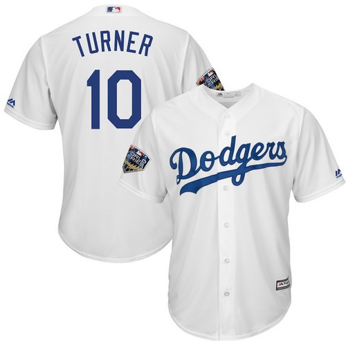 Personalized Dodgers 10 Justin Turner White 2018 World Series Cool Base Player Jersey