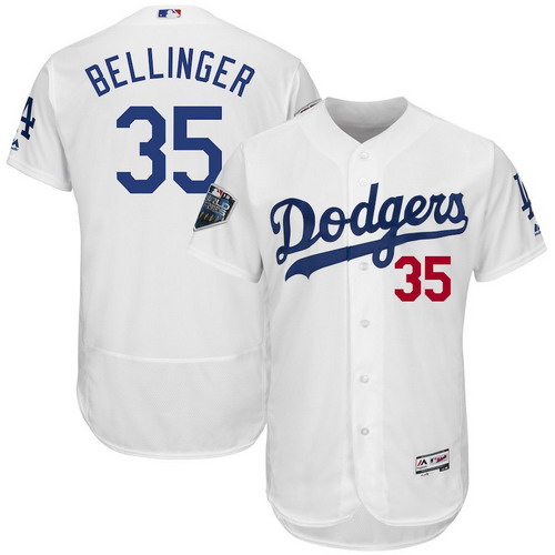 Personalized Dodgers 35 Cody Bellinger White 2018 World Series Flexbase Player Jersey