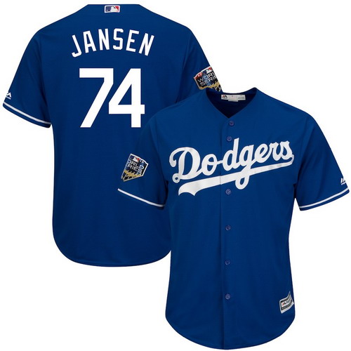 Personalized Dodgers 74 Kenley Jansen Royal 2018 World Series Cool Base Player Jersey