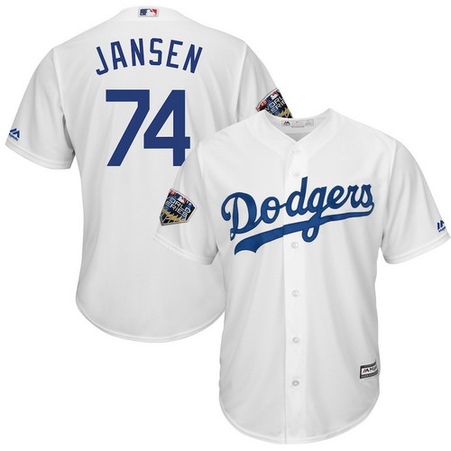 Personalized Dodgers 74 Kenley Jansen White 2018 World Series Cool Base Player Jersey