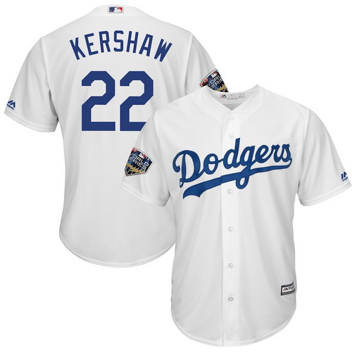 Personalized Dodgers 22 Clayton Kershaw White 2018 World Series Cool Base Player Jersey