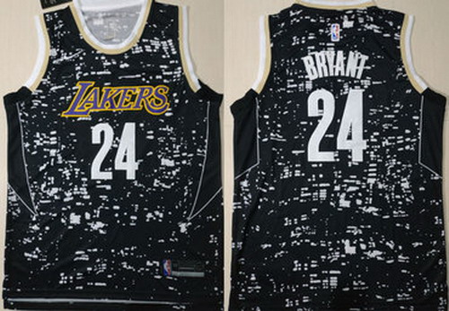 Personalized Lakers 24 Kobe Bryant Black City Luminous Swingman Jersey