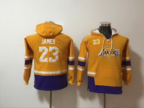 Personalized Youth Lakers 23 Lebron James Gold Youth All Stitched Hooded Sweatshirt