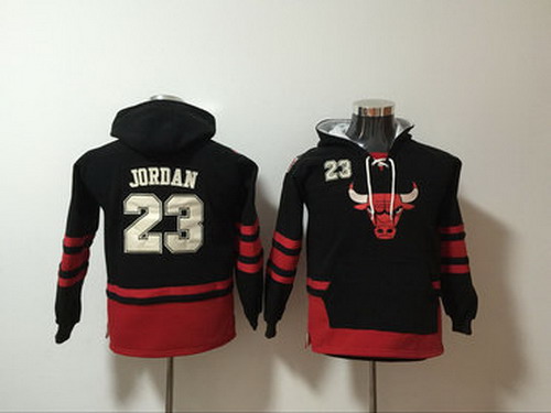 Personalized Bulls 23 Michael Jordan Black Youth All Stitched Hooded Sweatshirt