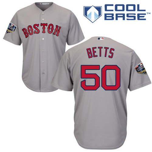 Personalized Red Sox #50 Mookie Betts Grey New Cool Base 2018 World Series Stitched MLB Jersey