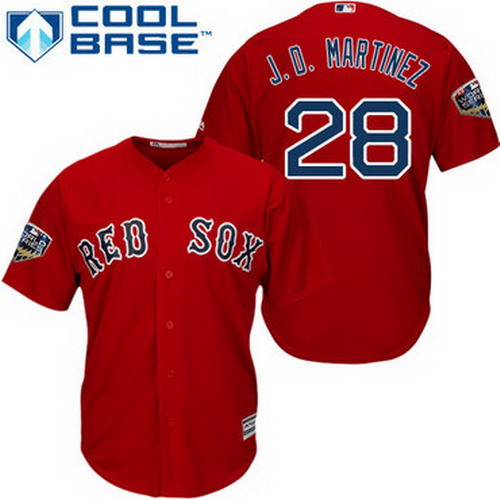 Personalized Red Sox #28 J. D. Martinez Red New Cool Base 2018 World Series Stitched MLB Jersey