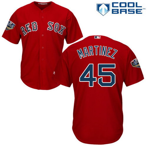 Personalized Red Sox #45 Pedro Martinez Red New Cool Base 2018 World Series Stitched MLB Jersey