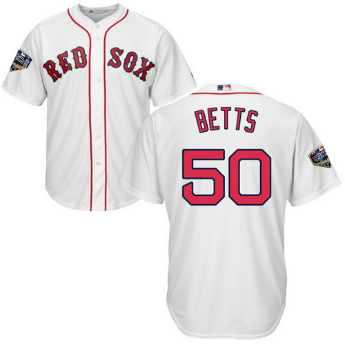 Personalized Red Sox #50 Mookie Betts White New Cool Base 2018 World Series Stitched MLB Jersey