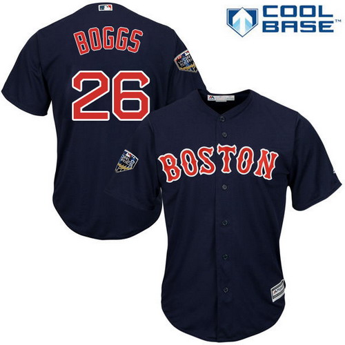 Personalized Red Sox #26 Wade Boggs Navy Blue New Cool Base 2018 World Series Stitched MLB Jersey