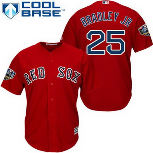 Personalized Red Sox #25 Jackie Bradley Jr Red New Cool Base 2018 World Series Stitched MLB Jersey