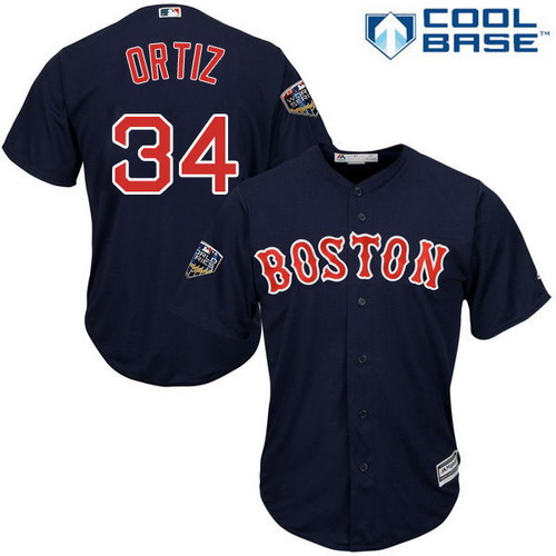 Personalized Red Sox #34 David Ortiz Navy Blue New Cool Base 2018 World Series Stitched MLB Jersey