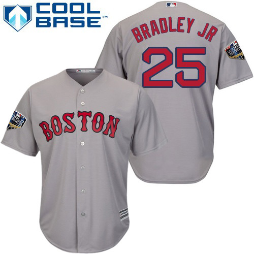 Personalized Red Sox #25 Jackie Bradley Jr Grey New Cool Base 2018 World Series Stitched MLB Jersey
