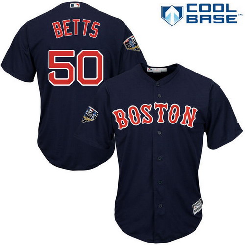 Personalized Red Sox #50 Mookie Betts Navy Blue New Cool Base 2018 World Series Stitched MLB Jersey