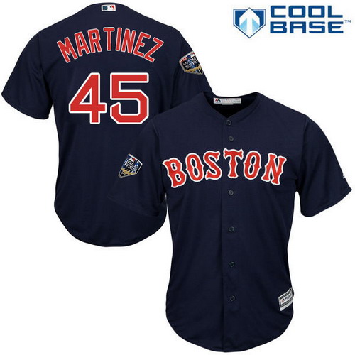 Personalized Red Sox #45 Pedro Martinez Navy Blue New Cool Base 2018 World Series Stitched MLB Jersey