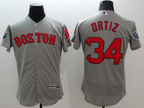 Personalized Red Sox #34 David Ortiz Grey Flexbase Authentic Collection 2018 World Series Stitched MLB Jersey