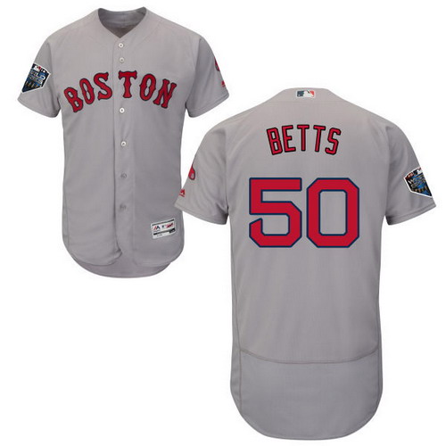 Personalized Red Sox #50 Mookie Betts Grey Flexbase Authentic Collection 2018 World Series Stitched MLB Jersey