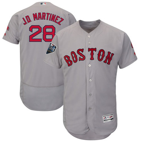 Personalized Red Sox #28 J. D. Martinez Grey Flexbase Authentic Collection 2018 World Series Stitched MLB Jersey