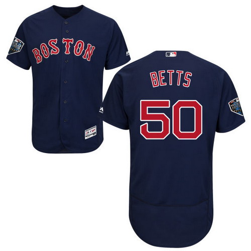 Personalized Red Sox #50 Mookie Betts Navy Blue Flexbase Authentic Collection 2018 World Series Stitched MLB Jersey
