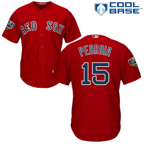 Personalized Red Sox #15 Dustin Pedroia Red New Cool Base 2018 World Series Stitched MLB Jersey