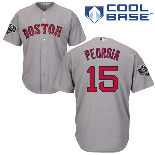 Personalized Red Sox #15 Dustin Pedroia Grey New Cool Base 2018 World Series Stitched MLB Jersey