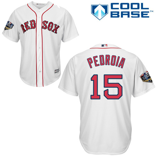 Personalized Red Sox #15 Dustin Pedroia White New Cool Base 2018 World Series Stitched MLB Jersey