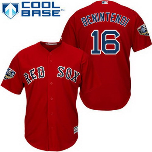 Personalized Red Sox #16 Andrew Benintendi Red New Cool Base 2018 World Series Stitched MLB Jersey