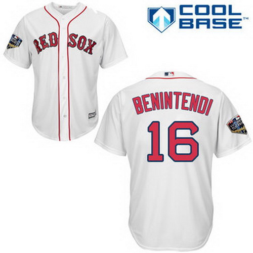 Personalized Red Sox #16 Andrew Benintendi White New Cool Base 2018 World Series Stitched MLB Jersey